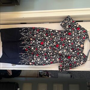 Boden Fleur Navy Floral Fitted Sheath Knee Length Cotton Dress Size 14L
